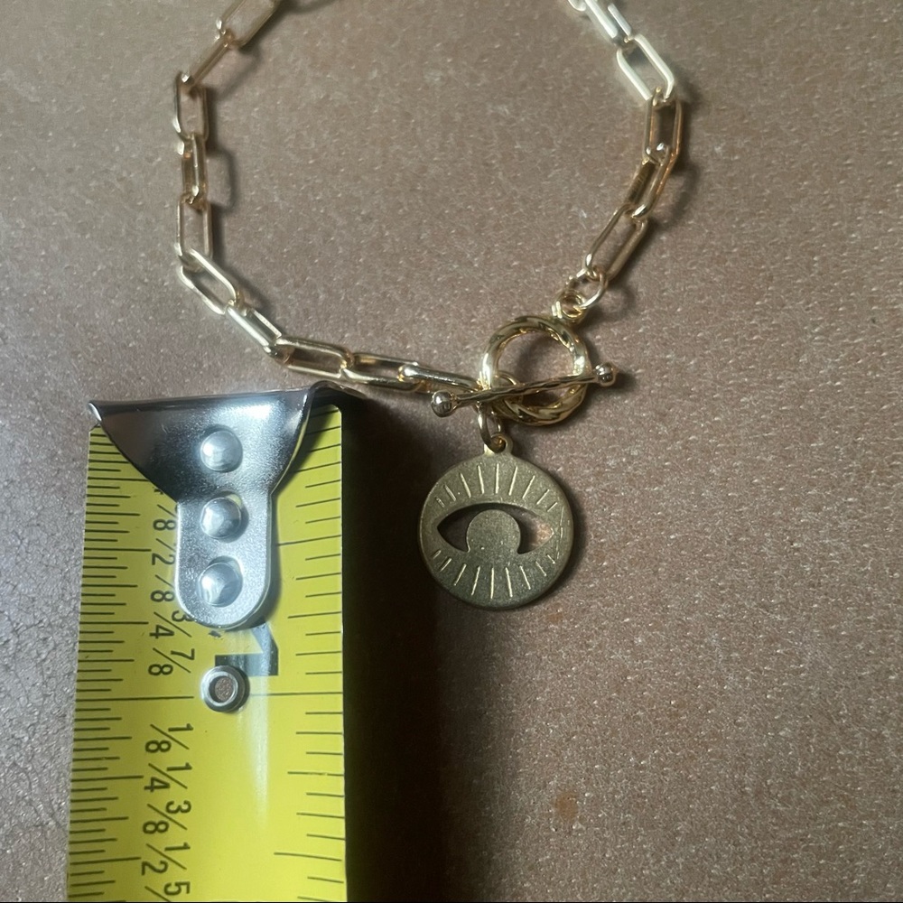 Gold plated bracelet w brass 🧿 evil eye charm link pendant - Picture 5 of 6